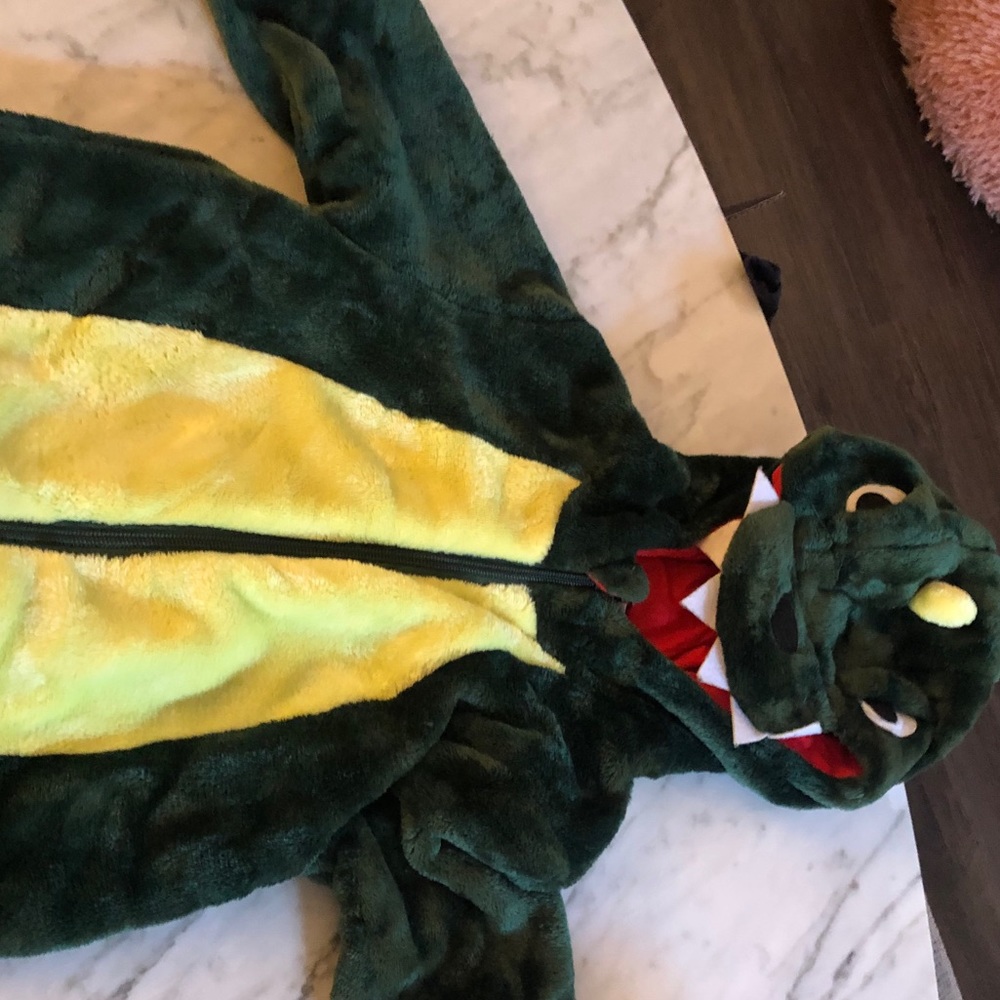 Dino fleece onesie with hood and tale
